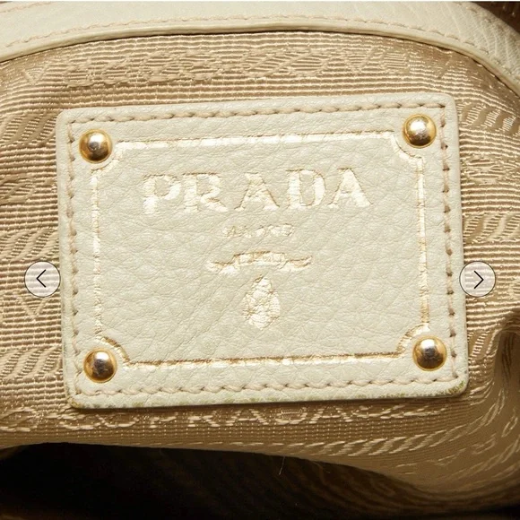 PRADA AUTHENTIC PEBBLED CREAM LEATHER HANDLE/CROSSBODY GOLD HARDWARE - Picture 4 of 12